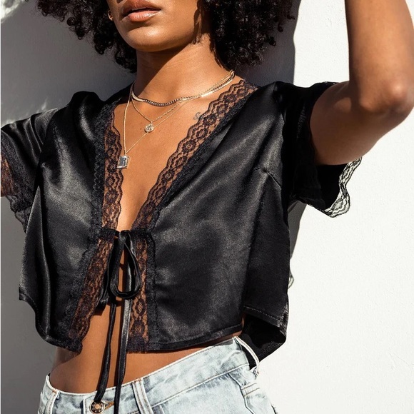 Black Tie Up Top - Picture 2 of 8